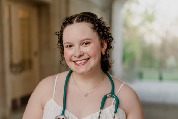 Holy Thornton, nursing alumna with a stethoscope around her neck.