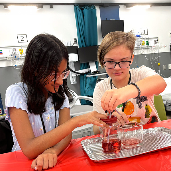 Two campers working on a chemistry experiment together