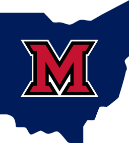 Miami Polytechnic logomark with navy blue Ohio and Miami block M.