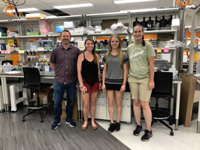 Matt Saxton, EEEB Ph.D. candidate Carly Prochazka, and Applied Biology majors Helena Hitch and Emma Jones