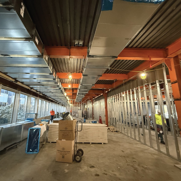 Duct work being installed on Level 1. 