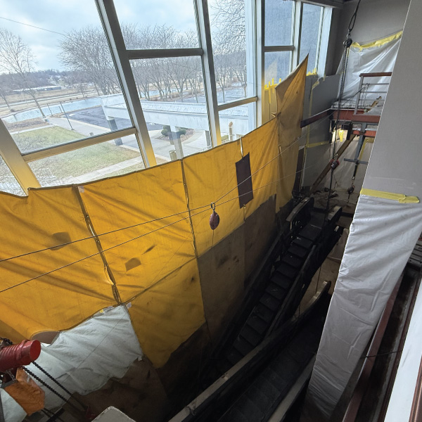 Demolition on the lobby escalator