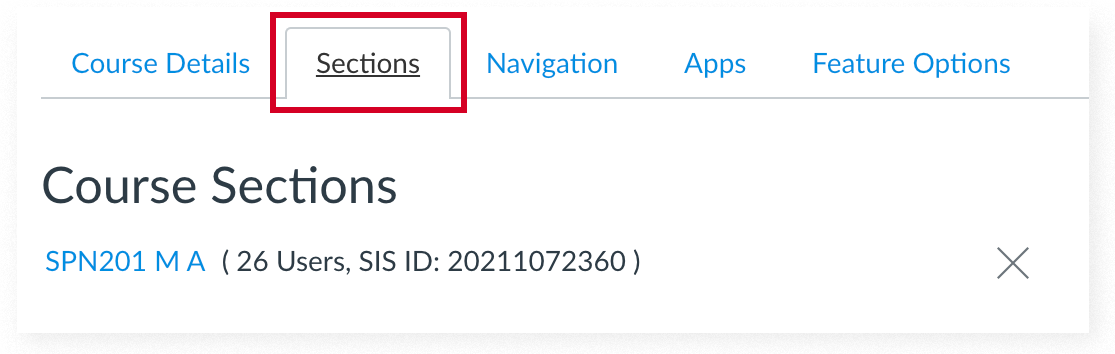 The "Sections" tab in Canvas course settings