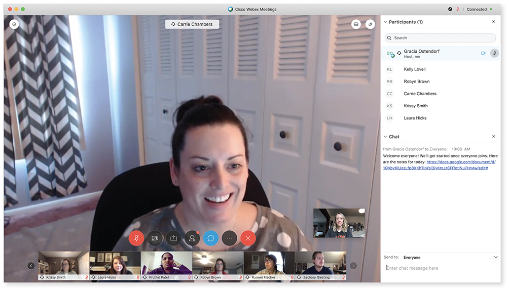 woman in a video Webex meeting with colleagues