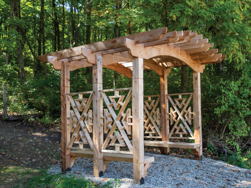 Entrance of the Haiku trail on Miami University's Middletown campus with wooden archway.