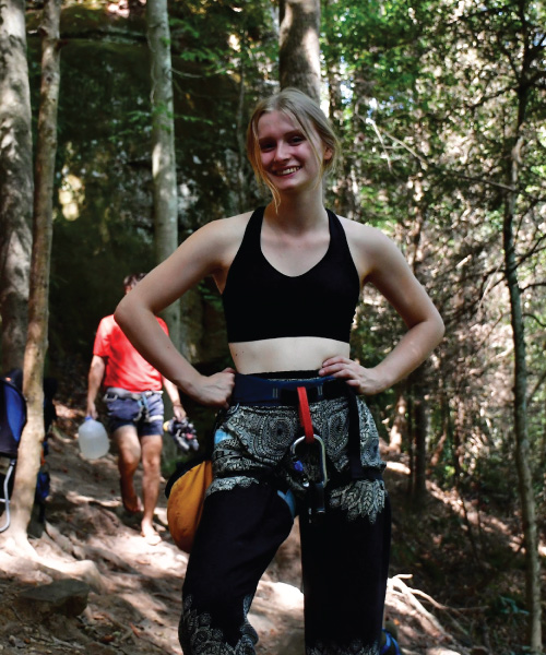 Olivia Tilton ’21 in an outing with Miami's climbing club