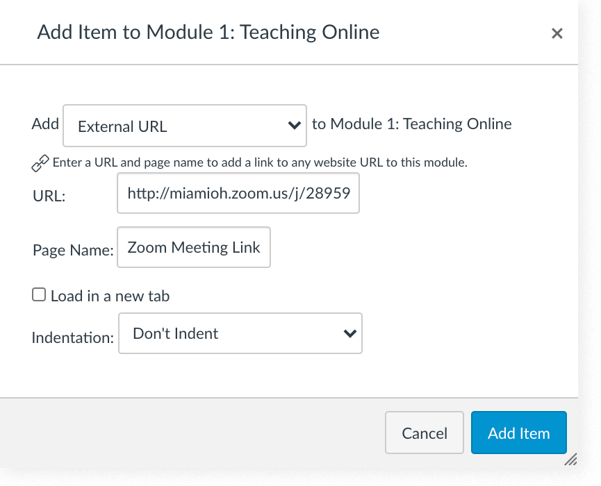 The "Add Item" window for a Module