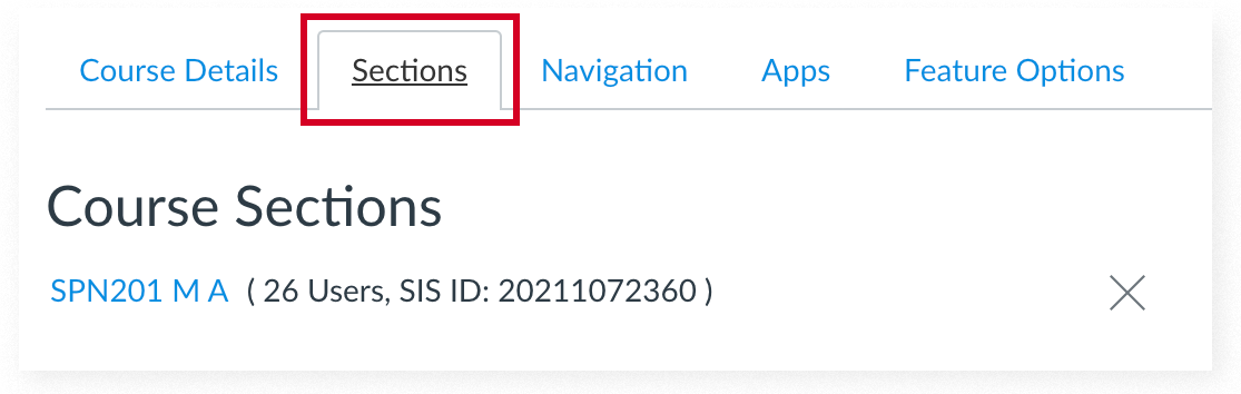 The Sections tab in Canvas course settings
