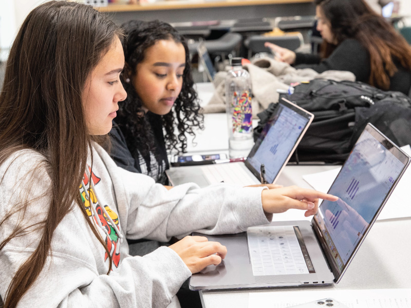 2 students working on a project using their laptops.