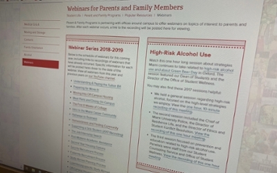 screenshot of Parent and Family Programs website