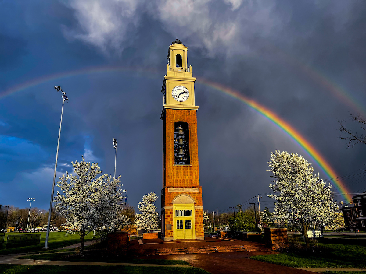 A rainbow behind the Bell Tower