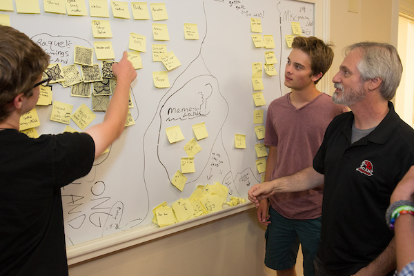 professor and students working through an exercise together