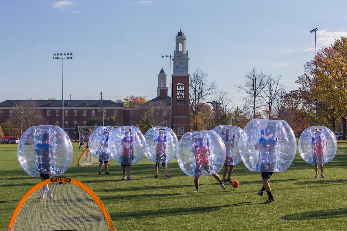 students playing bubble ball