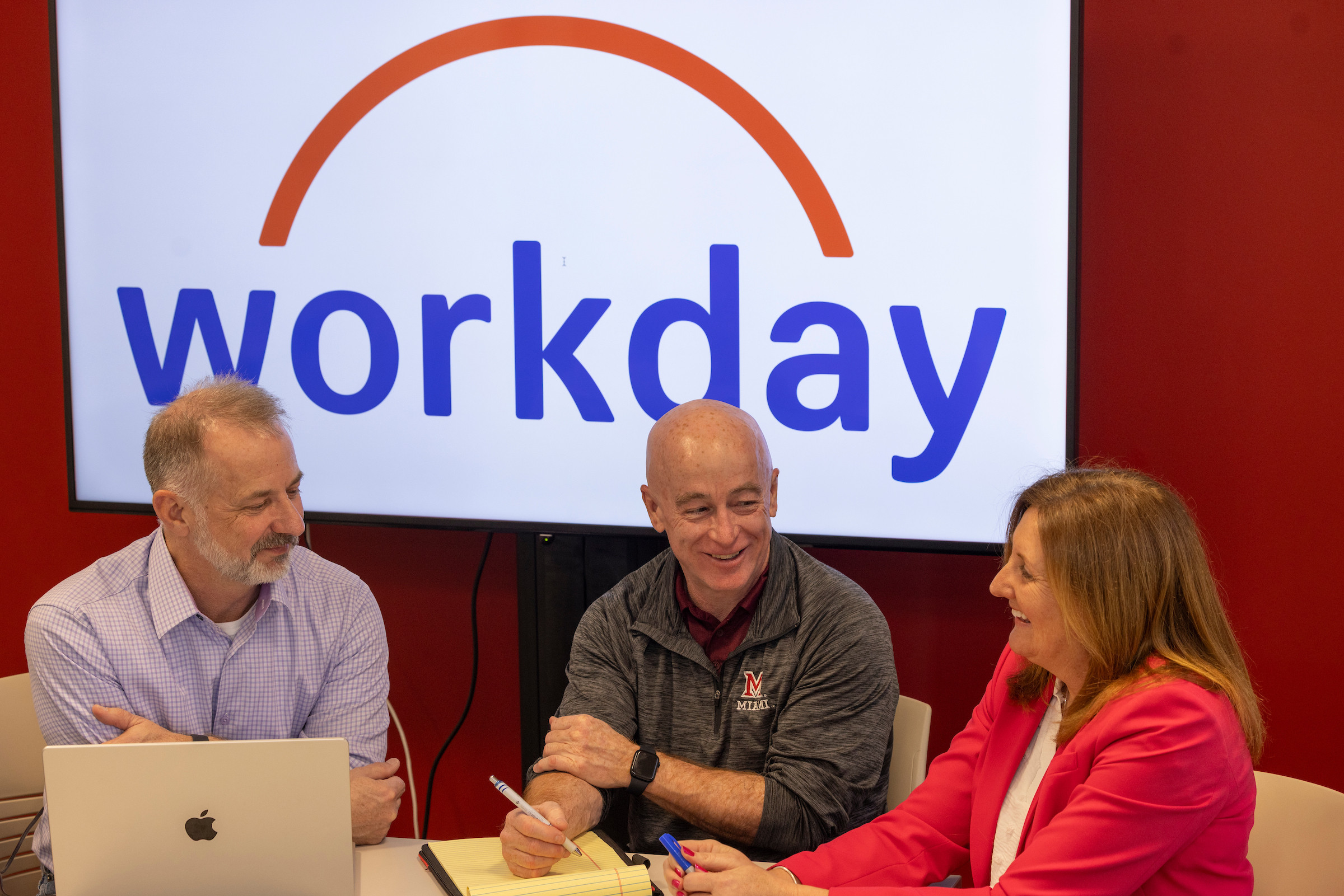 Miami's Workday Student leadership team of Kent Covert, Duane Drake, and Christy McClure meeting to discuss project plans