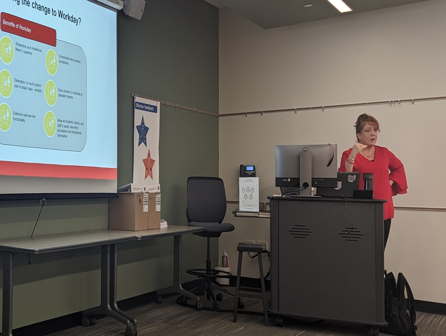 Sarah Persinger presenting at a recent Workday Roadshow at the Staff Development Center.
