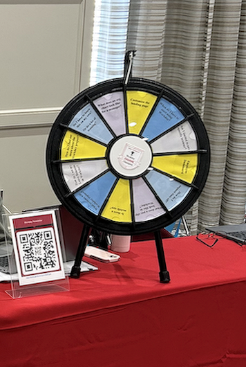 The activity wheel that visitors to the Workday table could spin to learn more about the project