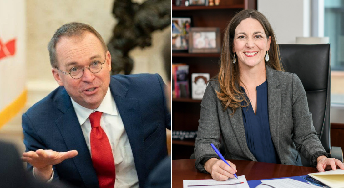 Mick Mulvaney (left) and Tiffany Muller (right)